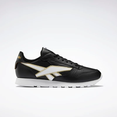 Reebok Classic Leather Women's Classics Black/White/Gold Metal | PH719PS